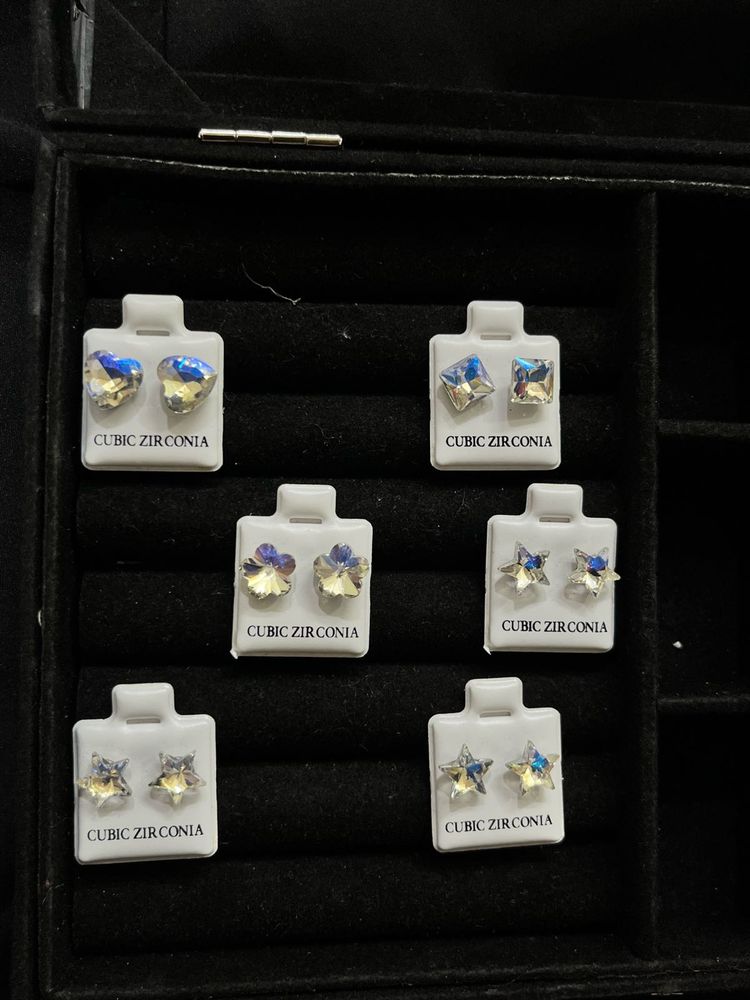 Cubic Zirconia Stud Earrings - Set of 6