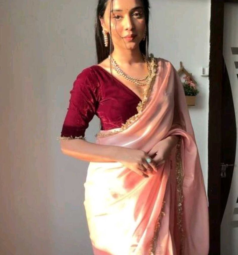 Elegant peach Saree with Velvet Blouse