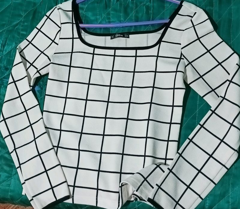 Shein white full sleves square neck top