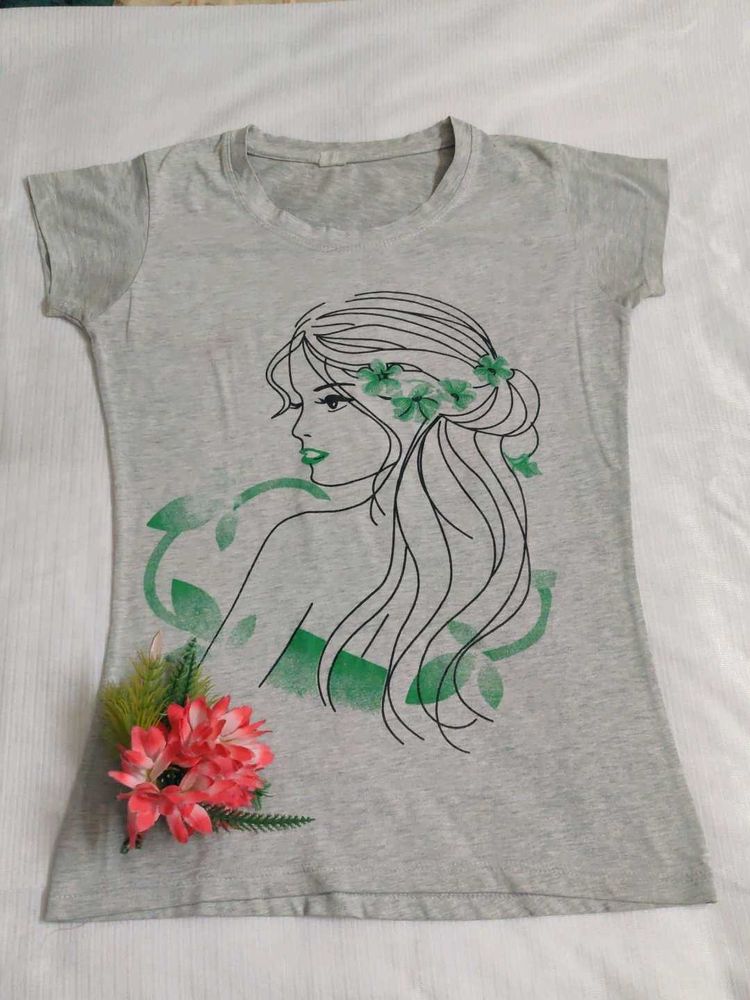 Grey Girl Portrait Graphic Print Tee