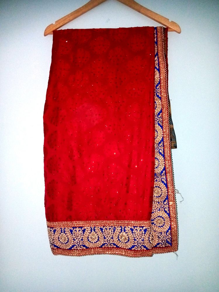 Heavy Embroidery Border Saree With Blouse(Women&#39;s)