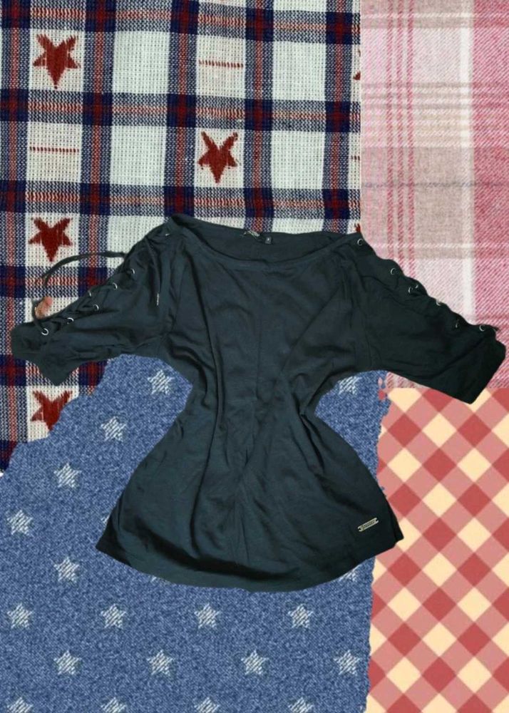 Edgy Goth Top With Tie Up Lace Detailing