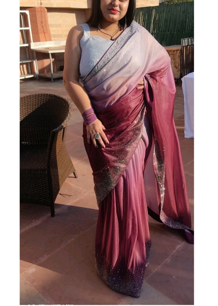 Branded Wine Grey Color Saree With Diamond Borders