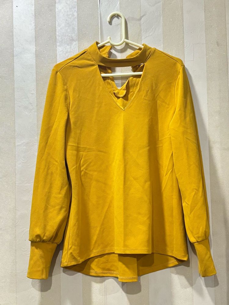 Mustard Cutout Long Sleeve Top