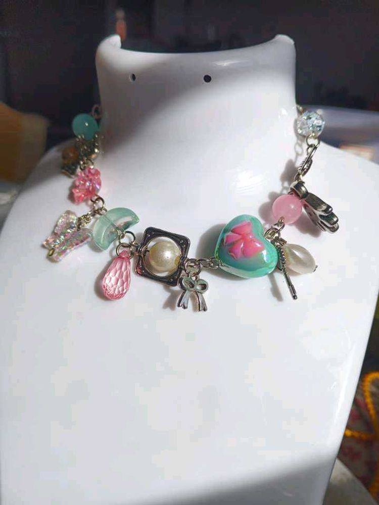 heart bow pastel necklace