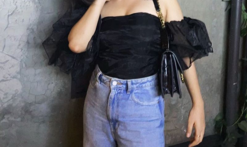 Black Ruffle Sleeves Top