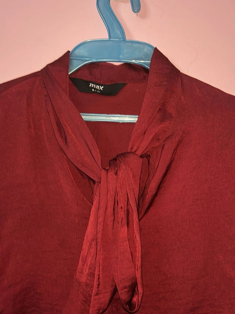 Burgundy Tie Neck Blouse