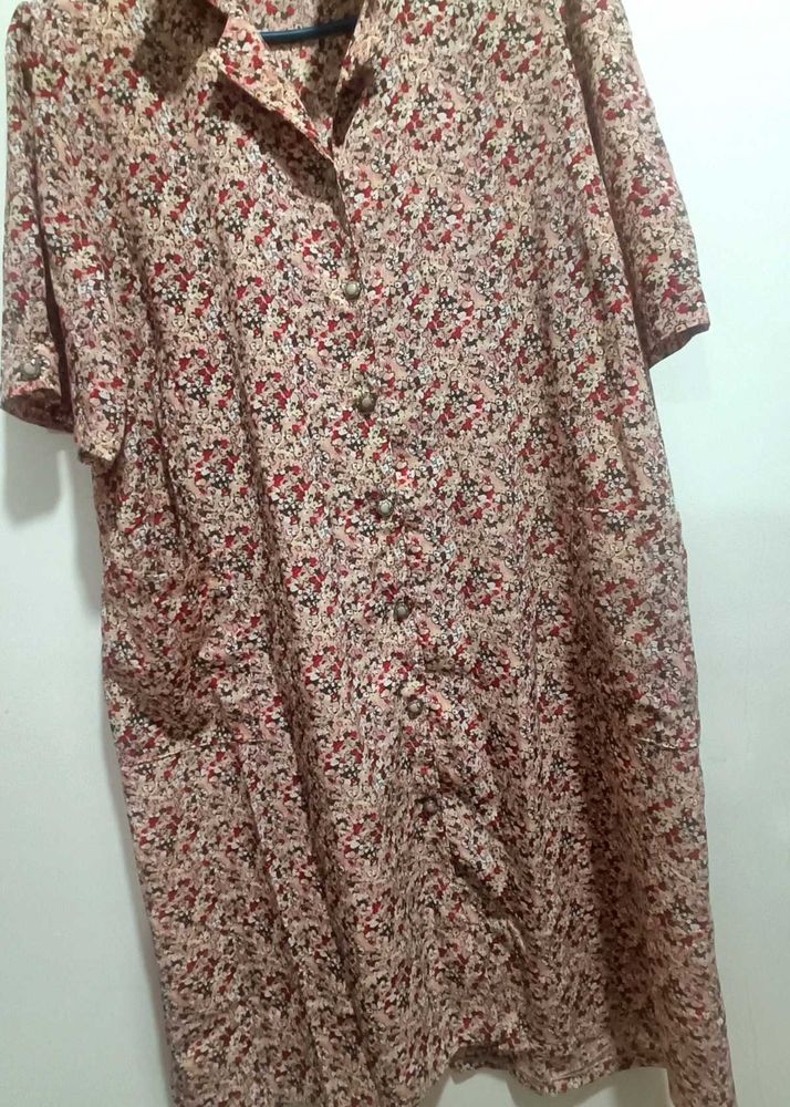 Floral Button-Down Dress With Front Pockets