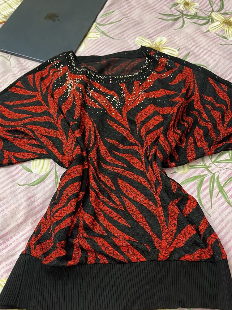 Y2K Rhinestone Zebra Print Mesh Top