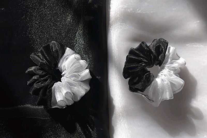 Premium Black And White Organza Scrunchie Combo