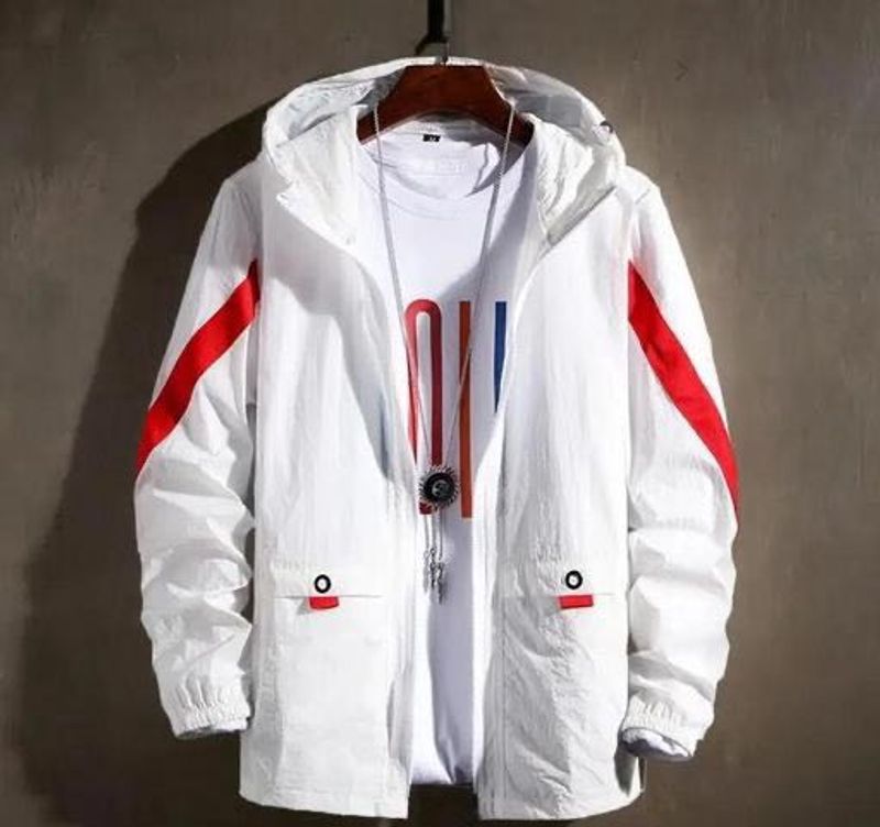 Men’s White and Red Stripe Hooded Jacket