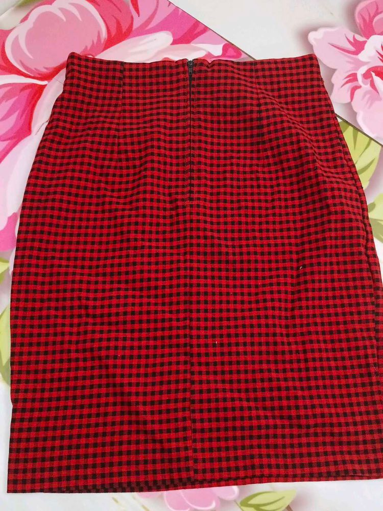 (100)Red Gingham Mini Skirt