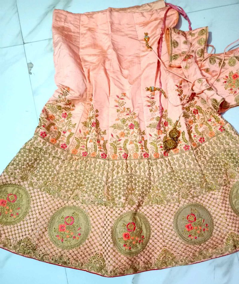 Peach and pink Embroidered bridal Lehenga Choli