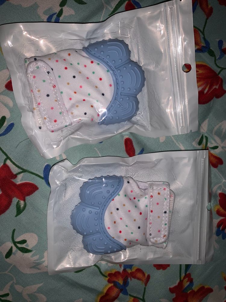 Silicone Teether Mitten Gloves Polka Dot Print