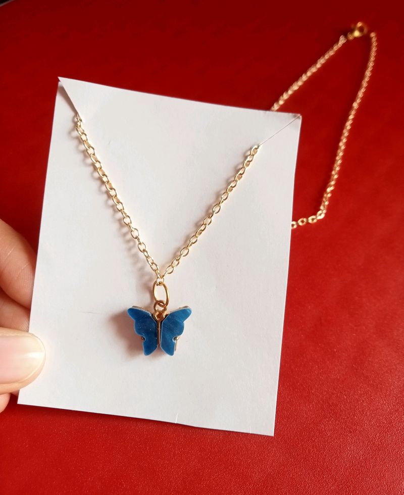 Blue Butterfly Pendant Necklace