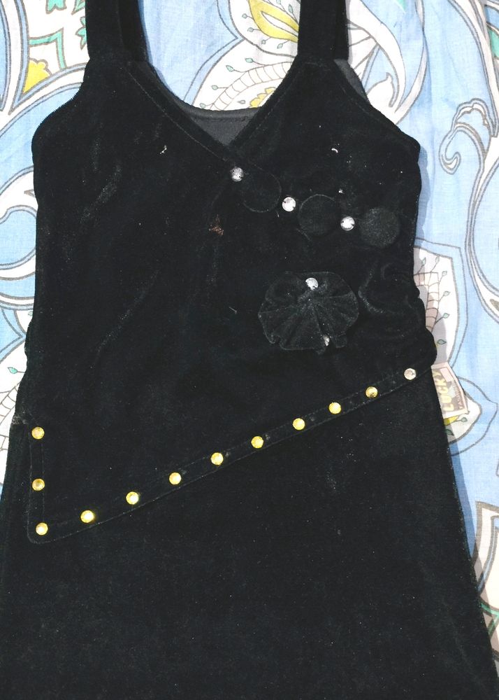 Brand New Jet Black Velvet Dress With Short Jacket