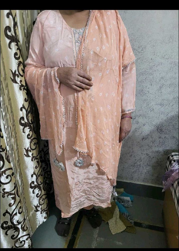 Peach Salwar Kameez Suit bandhej heavy sui