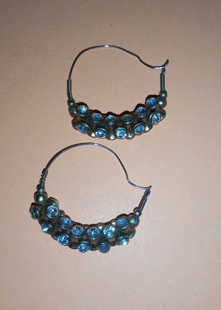 Blue Gemstone Hoop Earrings