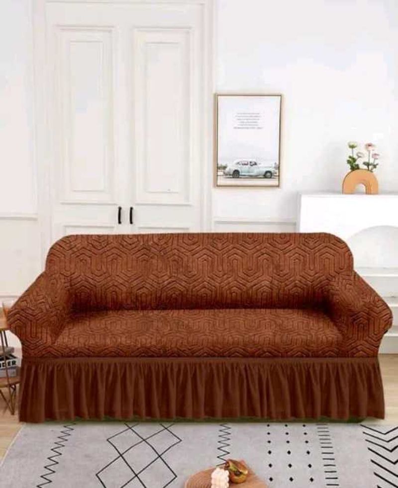 Brown Geometric Sofa Cover