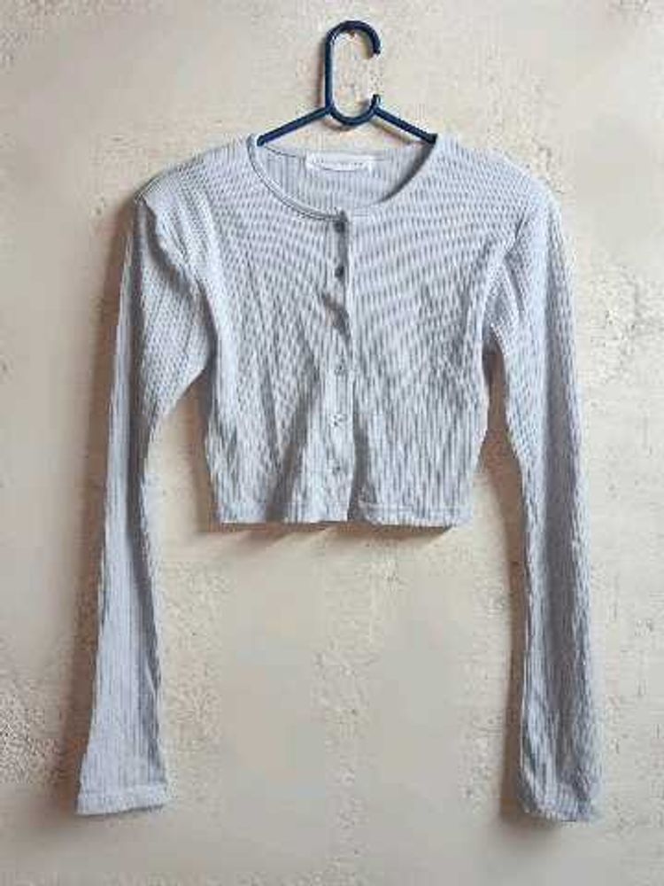 🇰🇷 Style Crop Cardigan Ribbed Grey