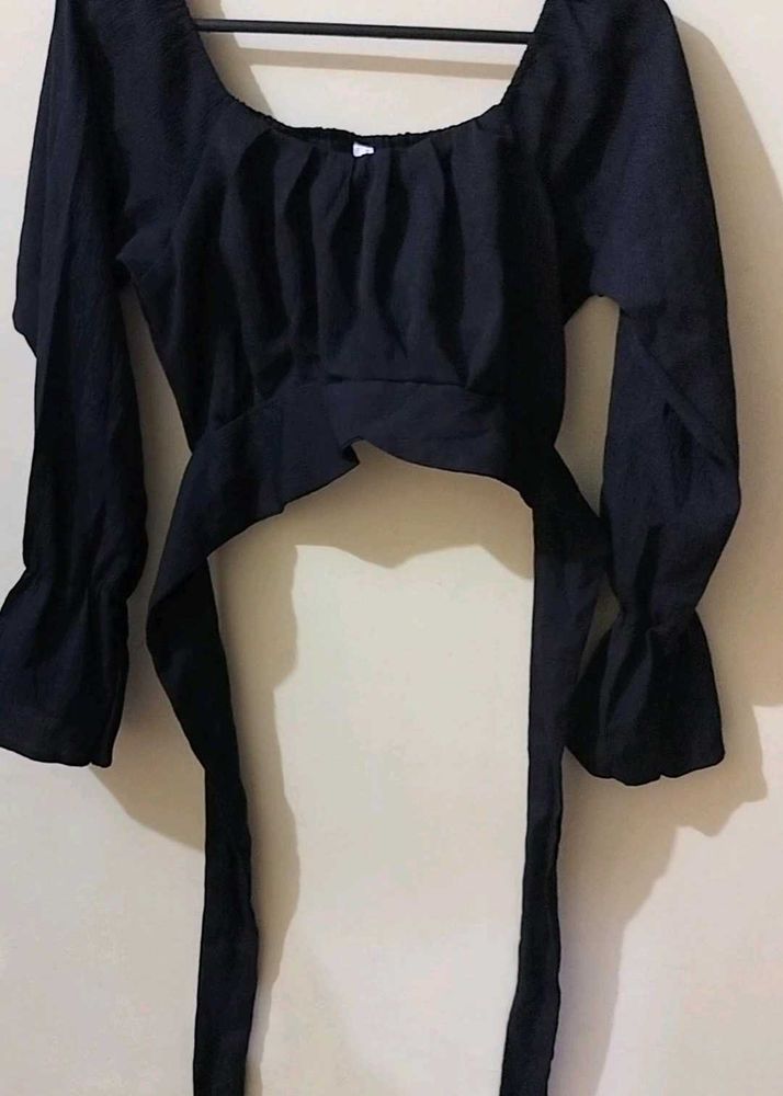 Chic Black Tie-Waist Top