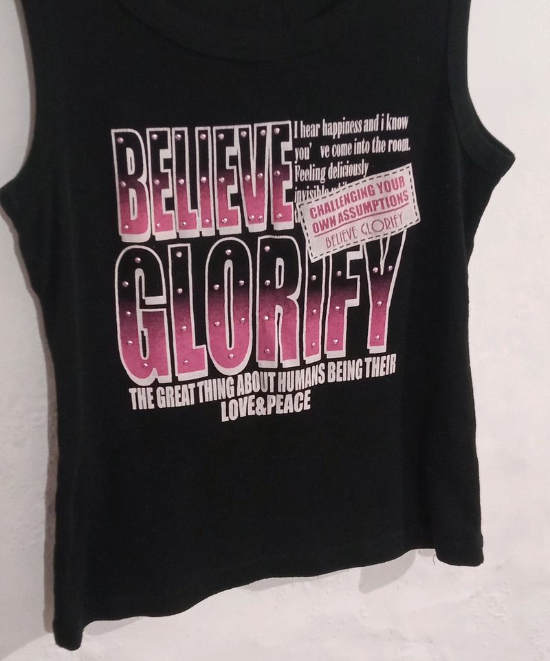 Printed Black Tank Top