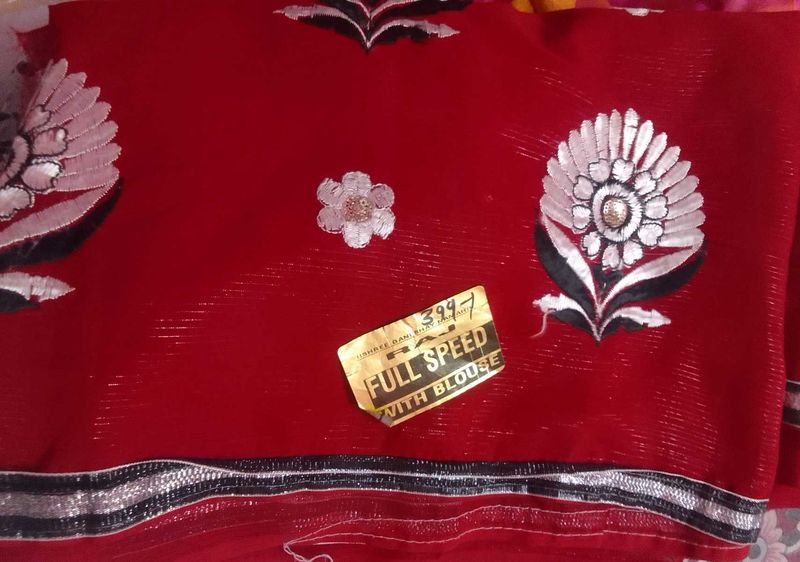 Red Floral Print Saree with Blouse