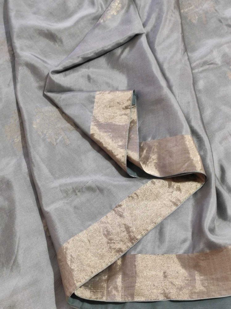Grey With Baby Pink Soft Silk Saree