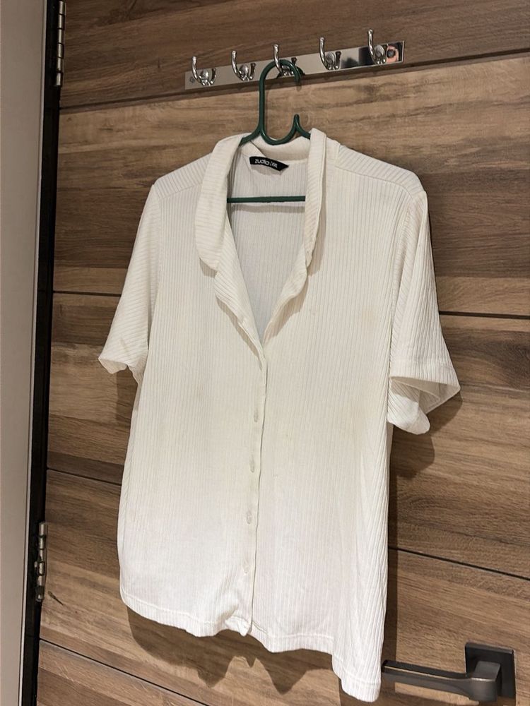 unisex White Button-Down Short Sleeve Shirt