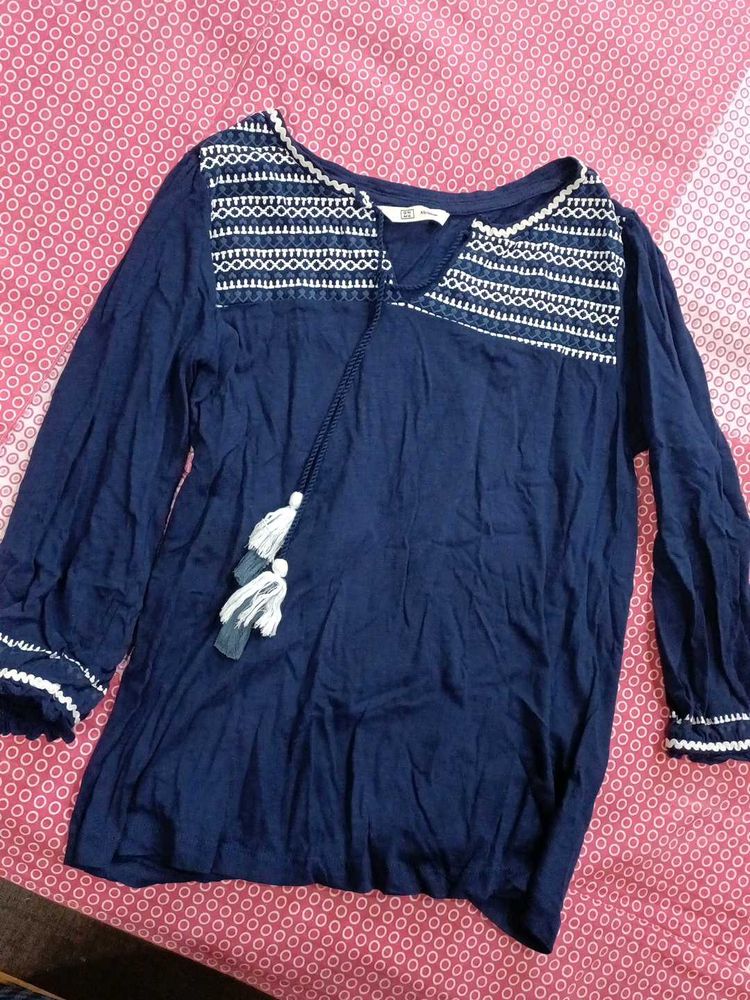 Blue Embroidered Top
