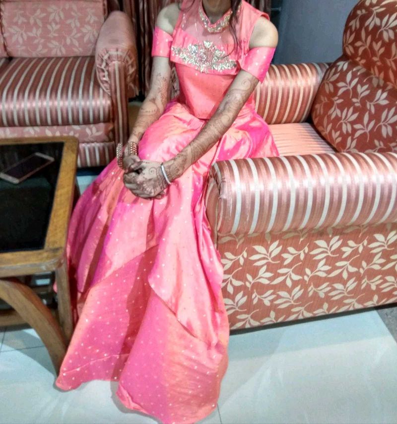 Gorgeous Pink Embroidered Gown with Adjustable Siz