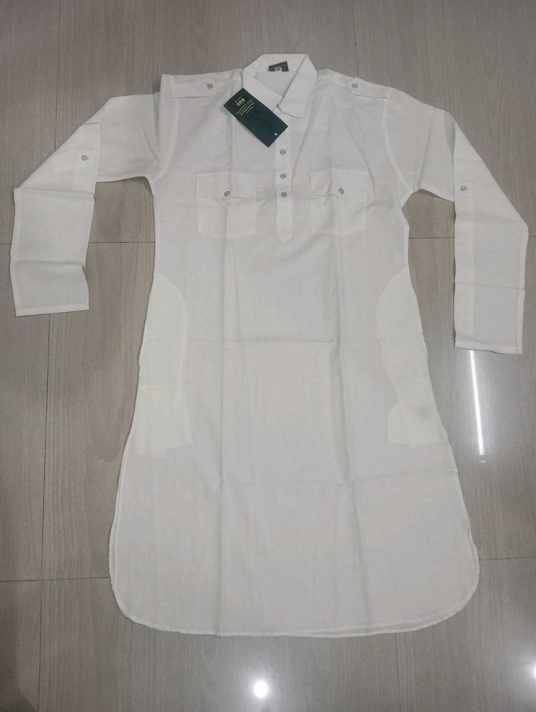 New Men&#39;s Pathani Cream Cotton Kurta