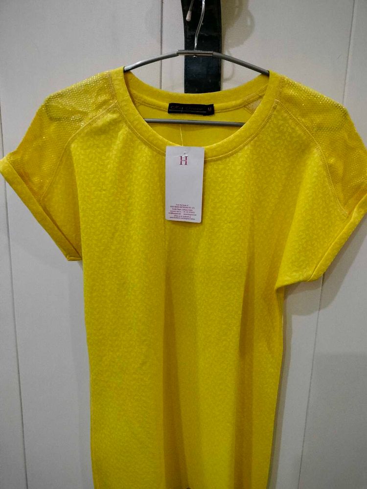 Yellow Top With Sequins On Shoulders