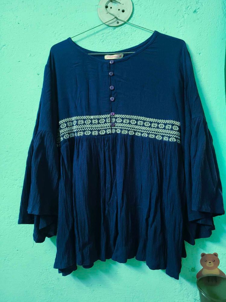 Navy Blue Embroidered Top