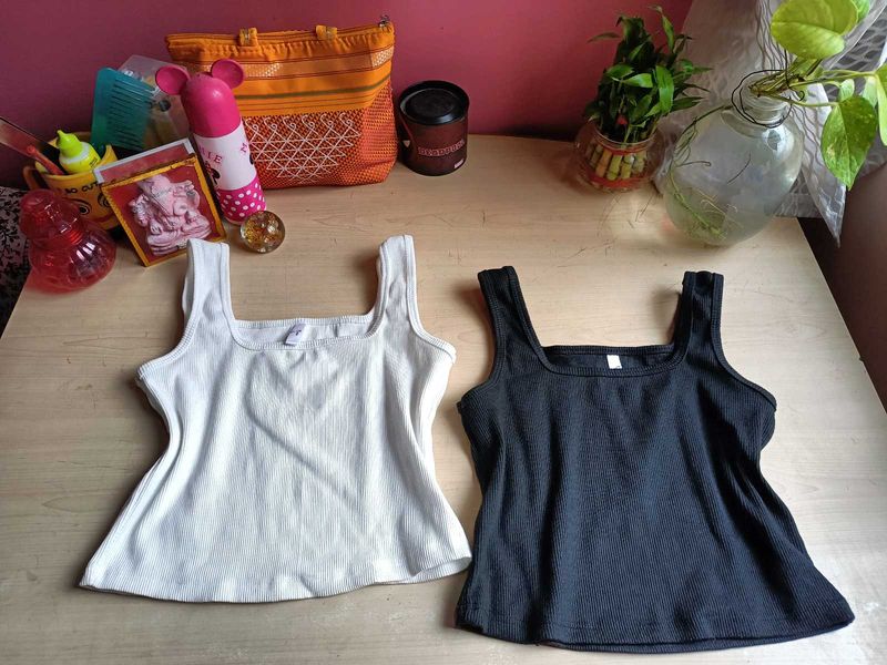 Stylish Ribbed Knit Square Neck Tank Tops (Set of