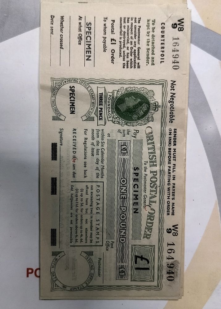 Indian Postal Order British Postal Order Specimen