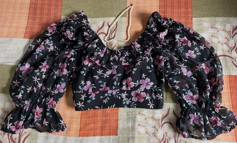 Korean Floral Crop Top