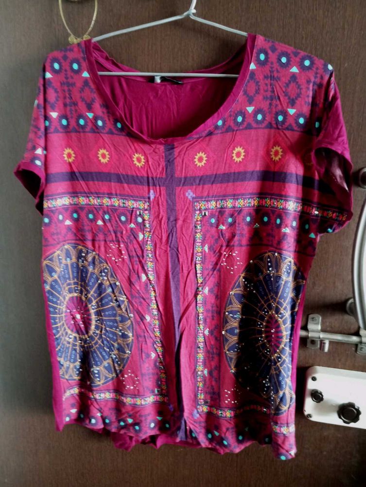 Printed Maroon Top