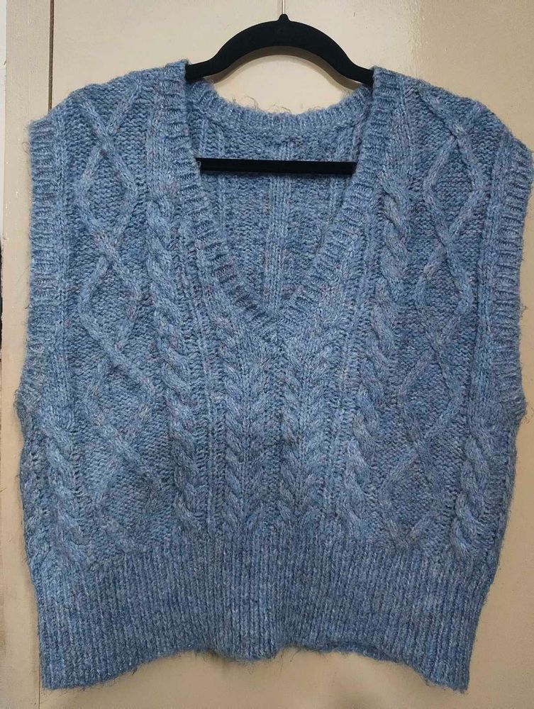Blue Cable Knit Sweater Vest