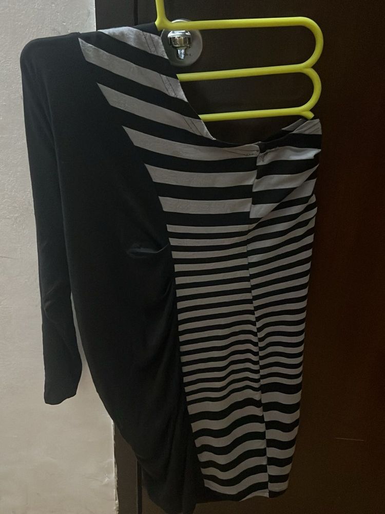 Striped &amp; Black Asymmetrical Dress