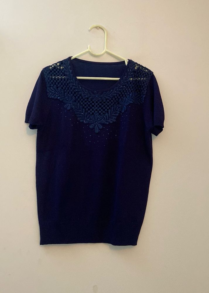 Net Swarovski Work Top | Navy Blue