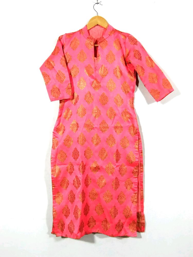 Coral Zari Printed Collar Neck Kurti (Women)