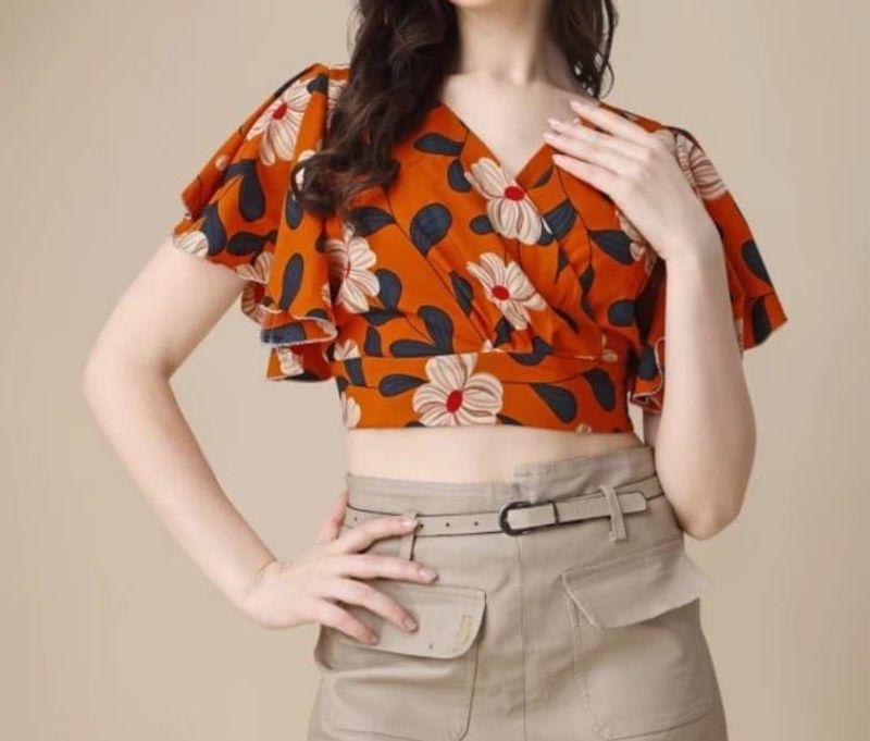 Casual Flared Sleeves Printed Women Multicolor Top