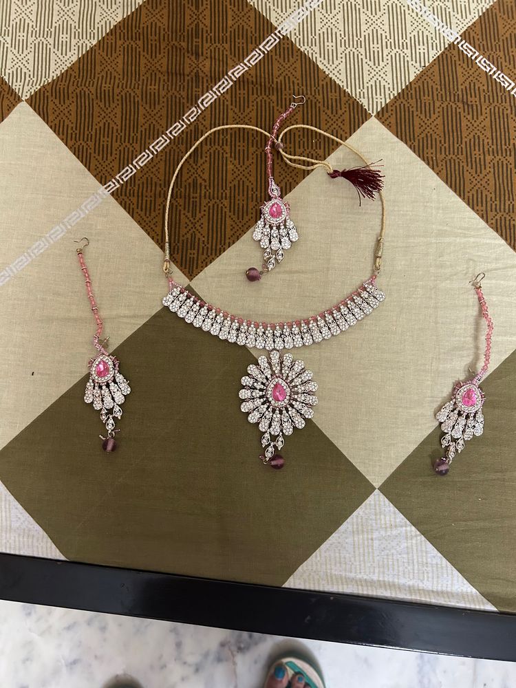 Elegant Pink Indian Jewelry Set