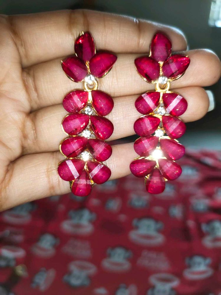 Red Jewel Drop Earrings