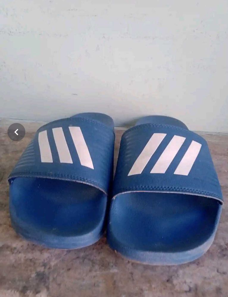 original Adidas Blue Slides (used)