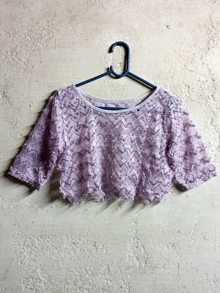 See-through Fashion Lace Crop Top Sheer