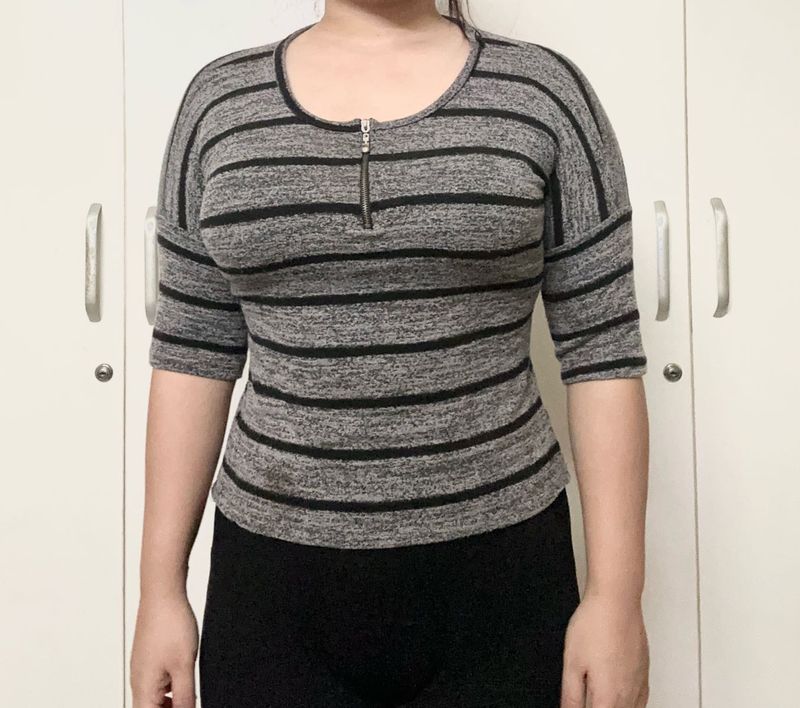 Striped Top with Zipper Detail