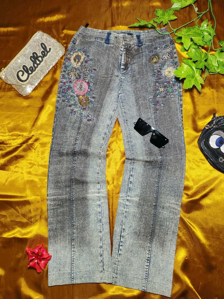 Embroidered Denim Jeans