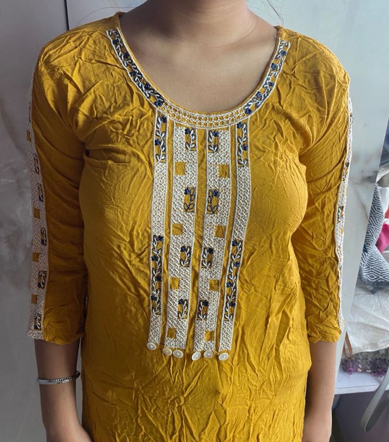 Yellow Embroidered Kurta